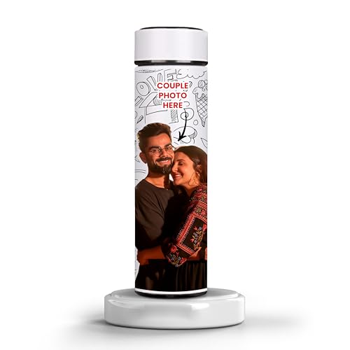 Image of Savri Personalized Stainless Steel White Water Bottle with Your Photo /Wishes /Logo Printed Best for School Going Kids /Return Gift /Christmas /New Year /Festival Gift Item | 500ml (Couple)