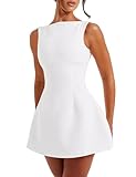 LuFeng Women's Summer Sexy Sleeveless Zipper Mock Neck Slim Fit A-line Mini Dress Bodycon Party Club Dress for Women White