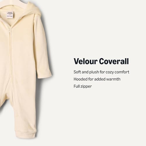 Amazon Essentials Unisex_baby Velour Hooded Coverall, Beige, Preemie - image 2