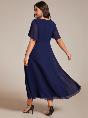 Ever-Pretty Women's V Neck Pleated Chiffon Applique Ruffles Sleeves Maxi Plus Size Formal Wedding Guest Dresses2