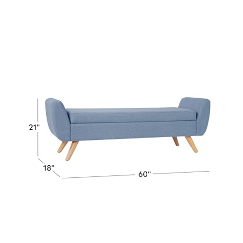 Image of HomePop 60 inch Modern Storage Bench with Wood Legs - French Blue Woven
