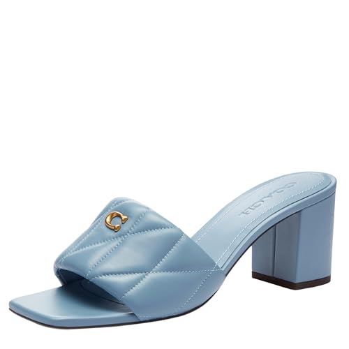 Coach Women's Holly Quilted Block Heel Sandal Platform, Bluebell, 7.5