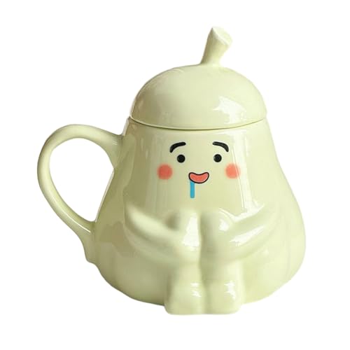 Taza de Cerámica,45 Cl Linda forma de pera Utensilios para Beber,Taza de té con asa y tapa - Para bebidas té agua en cocina café restaurante