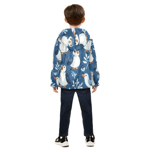 Cute Birds on Blue Toddler Fleece Jacket Girl Boys Hooded Fleece Jacket Coat Warm Outwear Zip-up 3-10T4