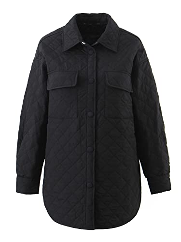 Muke Oneplus Chunky Oversized Quilted Jacket for Women Lightweight Long Sleeve Basic Winter Top with Pockets Black