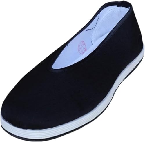 Men's Old Beijing Cloth Shoes, Handmade Kung Fu & Tai Chi Footwear, Rubber Sole, Breathable, Non-Slip, Lightweight (Black 45)