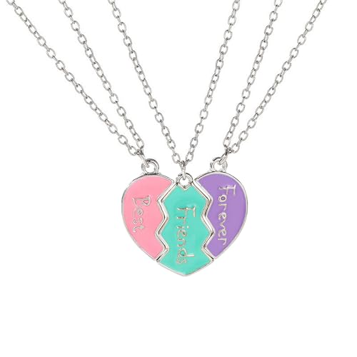 POYAMUSE Colorful Pendant Necklace Set, BFF Necklaces for 3, Friendship Necklace Set for Best Friends