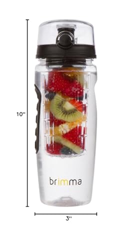 Brimma Fruit Infuser Water Bottle - 32 oz Large, Leakproof Plastic Fruit Infusion Water Bottle for Gym, Camping, and Travel