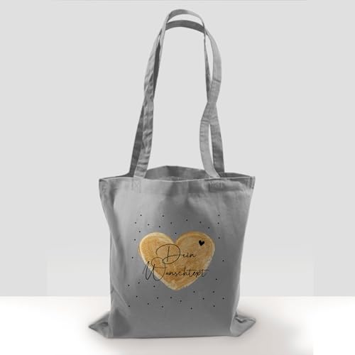 Baumwolltasche - Aufdruck selbst gestalten - Dein Wunschtext I Geschenk personalisiert Weihnachten I Vatertag I Muttertag I Geburtstag - Unisize - Hellgrau - herz bag jutebeutel