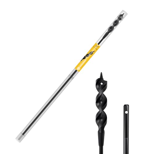 HUAALIUCHE 36" Flexible Installer Drill Bit for Pulling Wires in Walls, Ceilings, and Sidewalks, 3/4" Auger with Screw Point &amp; Fish Eye, 1/4" 3-Flat Shank for Wood &amp; Conduits, with Storage Tube