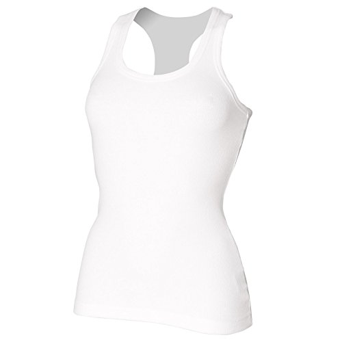 Skinni Fit Débardeur en coton avec dos nageur pour femme - Blanc - M Cover