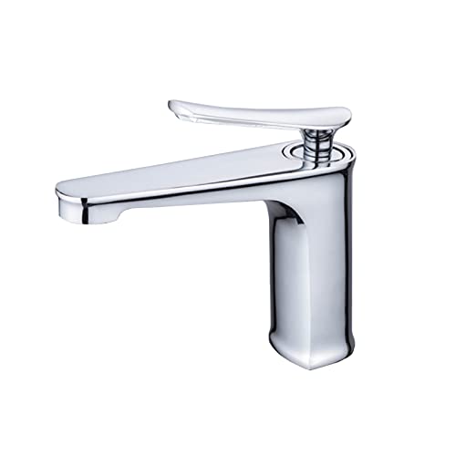 Robinet de lavabo chrome pour salle de bain mitigeur monotrou en laiton durable - 2