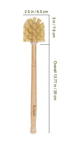 Ecolulu Natural Bamboo Dish Brush & Wood Bottle Brush For Wide Mouth Bottles, Cups And Jars, 2 Replacement Heads Included (4 Units Total) Biodegradable, Eco Friendly Products #TOP6