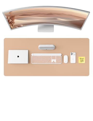 Image of YSAGi Leather Desk Protector, Office Mat, Large Mouse Mat, Non-Slip PU Leather Blotter, Laptop Desk Mat, Waterproof Writing Pad for Office and Home (Latte, 47 inch x 17 inch)