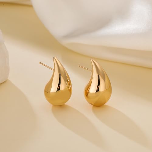 Image of Apsvo Chunky 14K Gold Plated Hoop Earrings for Women, Lightweight Waterdrop Hollow Open Hoops, Hypoallergenic Dupes Earrings