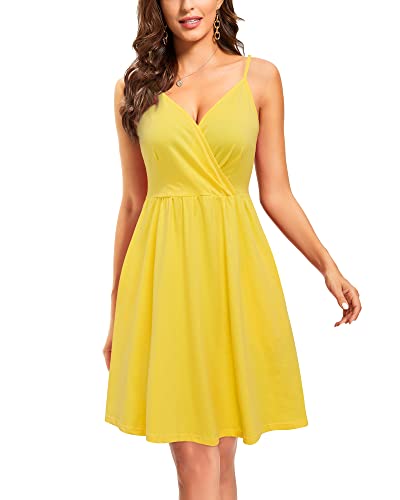 Image of VOTEPRETTY Women's V-Neck Spaghetti Strap Dress Summer Casual Swing Sundress with Pockets