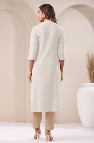 Image of Janasya Women's Cotton Solid Straight Kurta