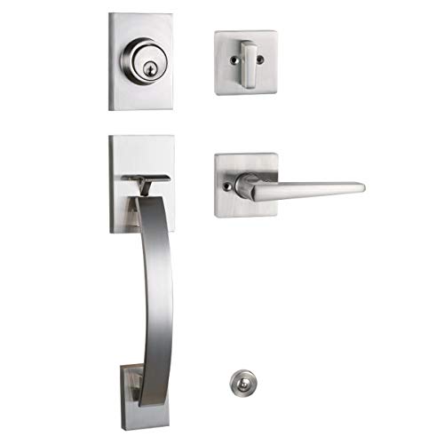 Image of NEWBANG Front Door Entry Handle and Deadbolt Lock Set - Satin Nickel Finish,MDHST2017SN-BR