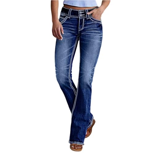fanmpghleoo Straight Leg Jeans for Women Mid Rise Western Bootcut Jeans Stretchy Casual Slim Petite Denim Pants with Pockets