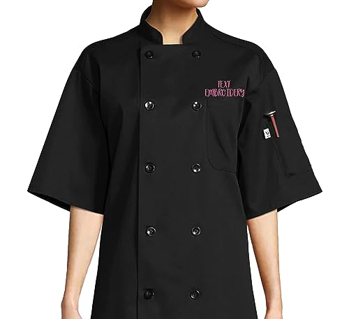 Custom Embroidered Chef Coat Text Name Personalized Unisex Chef Jacket Short Sleeve Black