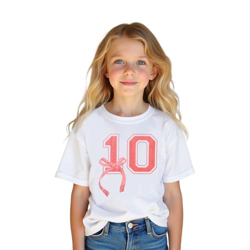 Image of Girl Birthday Shirt 10th Birthday T-Shirt Bow 10 Year Old Bday Short Sleeve Tee Top Tenth Party Outfit