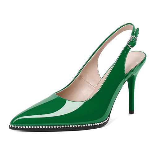 Image of SAMMITOP Women Slingback Heels Stilettos Closed Pointed Toe High Heel Silver Beaded Pumps Comfortable 3.5 Inch High Heels for Women Dressy Shoes