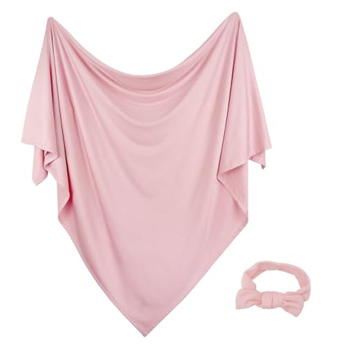 Image of OWLOWLA Newborn Swaddle Set Stretch Wrap Swaddle Receiving Blanket for Baby Boy Girl(Blush-rm)