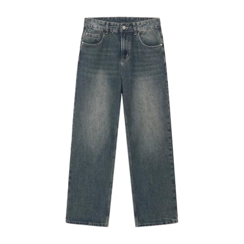 Men's Straight Leg Washed Jeans Loose Fit Long Denim Pants Classic Wide Leg Trousers for Daily Wear