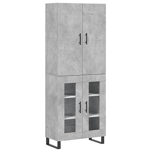 vidaXL Buffet Haut Gris béton 69,5x34x180 cm Bois d'ingénierie, Buffet, Armoire latérale,...