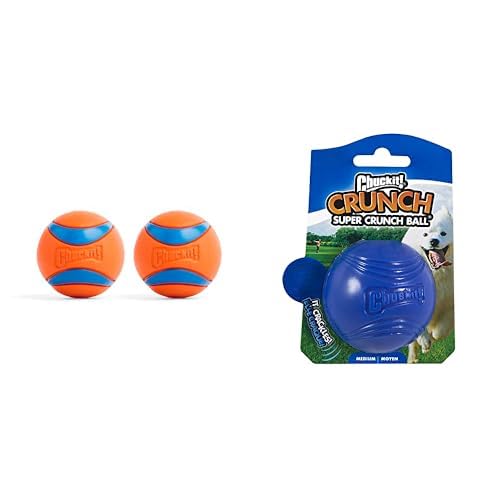 Chuckit Ultra Ball 2 5-inch Medium Dog Toy Bundle - 2 Pack Ultra Bouncy Balls 1 Crunch Ball