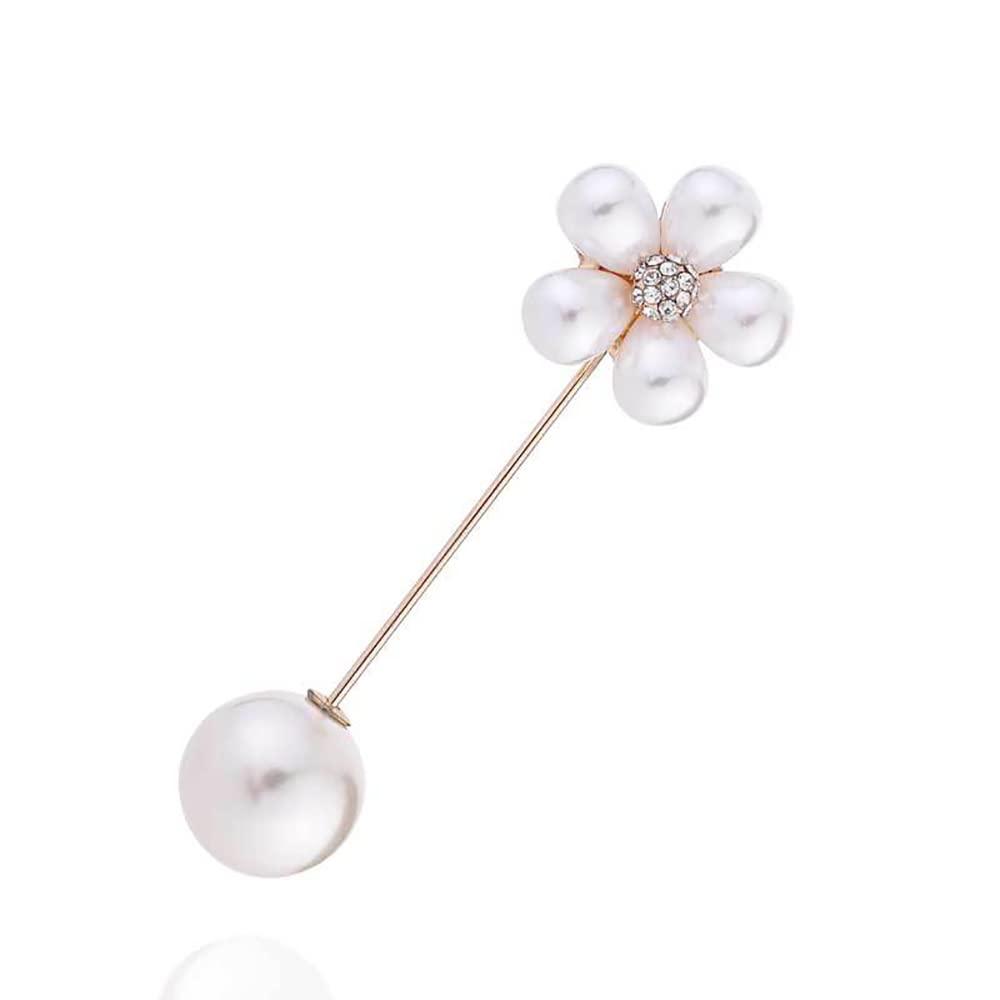 Faux Pearls Flower Lapel Stick Brooch Pin for Women Girls Crystal Cubic Zirconia Floral Pins Scarves Hat Suit Cardigan Tuxedo Tie Corsage Brooches