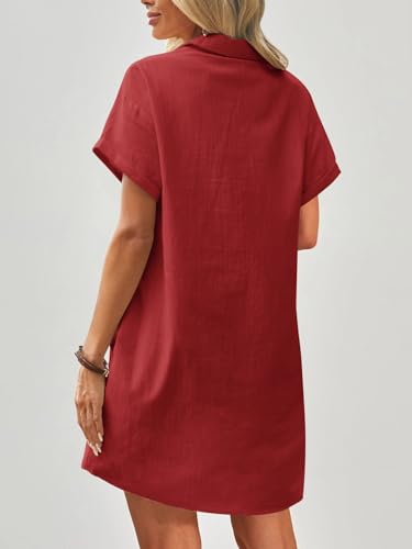 Image of Zeagoo Womens Cotton Shirt Dress Summer Casual Short Sleeve Button Down Beach Cover Up Shirts with Pockets