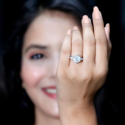 Certified Moissanite 10mm Round Engagement Ring, D-Vs1 Quality, Moissanite 4 Carat Ring in Silver - Ideal For Gift3