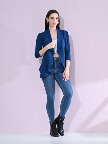 Image of Cotton Blend Women's Single Breasted Relaxed Fit Shawl Collar 3 /4 Sleeve Blazer
