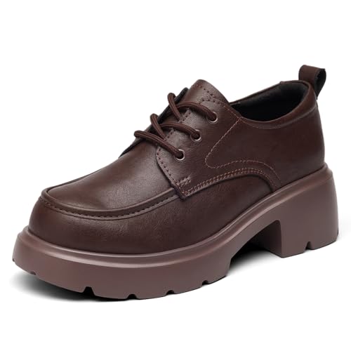 Oxford Shoes for Women Platform Chunky Shoes Lace Up Lug Sole Heel Work Shoes Slip Resistant Memory...