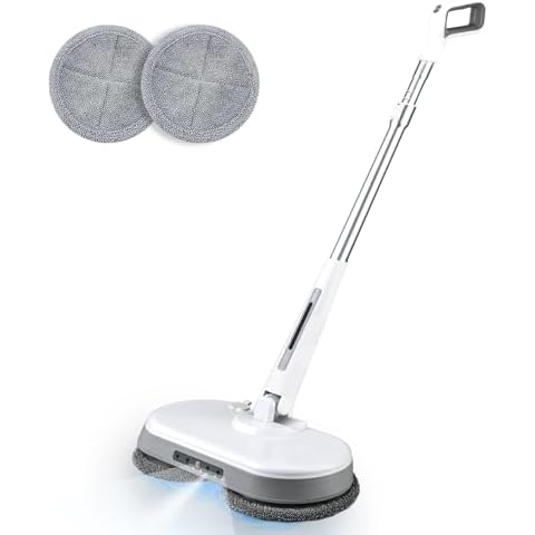 Cordless Electric Mop, Dual Motor Powerful Spin Mop 2000 mAh, 60 Mins Rechargeable Power Mop with LED Headlight/Water Sprayer, Electric Mops for Floor Cleaning for Hardwood, Tile, Floors, Rotate 180° Cover