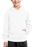 Haloumoning Boys Fashion Texture Hoodies Kids Hooded Long Sleeve Pullover Sweatshirts with Pocket 5-14 years White