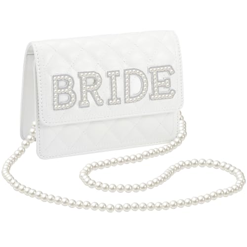 Weewooday Braut Tasche Perlen BRIDE Tasche Bride Clutch Geschenk Vor Hochzeit JGA Accessoires für Junggesellenabschied Frauen Damen Mädchen Brautjungfer Geschenke für Brautparty
