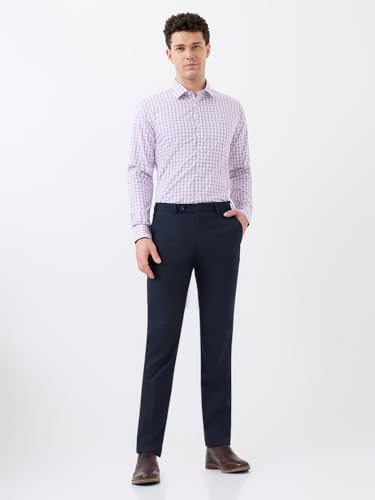 Image of Park Avenue Men's Polyester Blend Checks Small Pattern Super Slim Fit Flat Front Formal Trouser