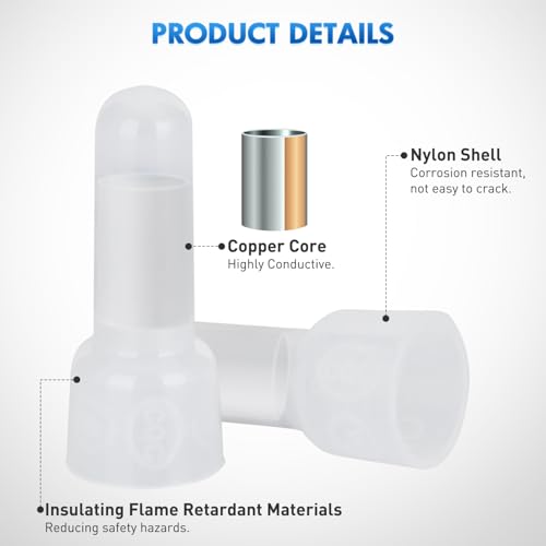 Image of Nilight 300PCS CE1 Closed End Crimp Terminal 22-16 Gauge Nylon Insulated Closed End Wire Cap Wire Connectors Crimp Cap Terminals Connectors for Automotive Car Truck Boats Marine Electrical Wiring