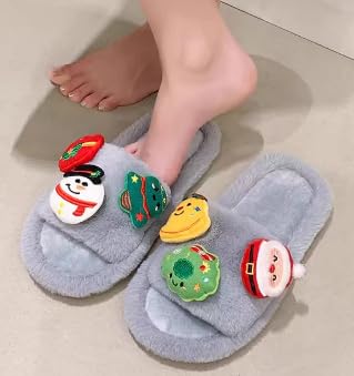 ZQW Women's Christmas Fuzzy Slippers for Home Cute Cozy Plush House Shoes Open Toe Winter Fall Indoor Wear Holiday2