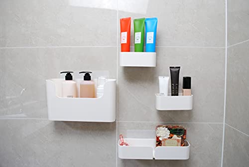 Ladybee7Les Wall Floating Shelves White 4Pcs Set, Self Adhesive Wall Shelf/Bathroom Makeup Wall Organizer/Wall Décor/No Drill Plastic Storage Bins, Multi-Sizes, Stickers Included #TOP7