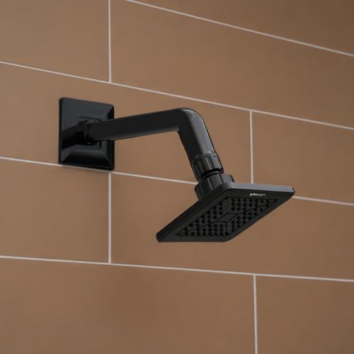 Image of YERAWAR Wall Mounted Overhead Shower Head | High Pressure Rain Shower | ABS Material Body | Anti-Clog Nozzles | Easy Install Bathroom Shower for Home & Hotel (Black, 4 X 4 Inch)
