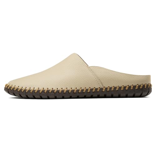Image of Men's Slip-On Loafers Mules Clog Handmade Leather Slippers Hand Stitched no-Heel Casual Shoes for Men Breathable Comfortable Soft