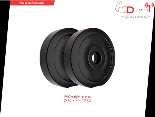 Image of DREAM FIT Pair of 5Kg PVC Weight Plates for home gym - Spare Weights for dumbbells, barbells and other exercises - 10Kg (5Kg x 2)