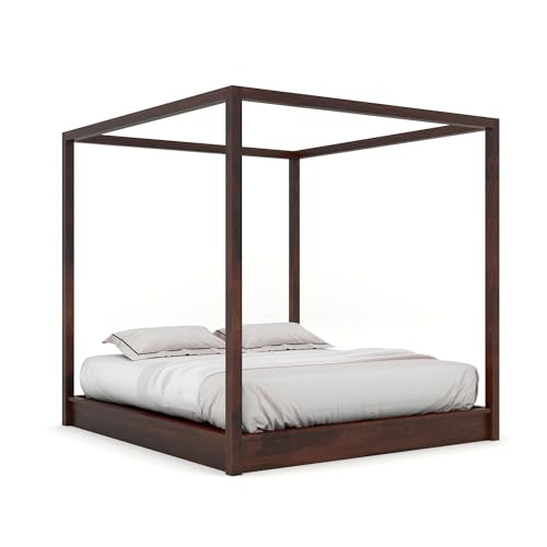 Image of Sheesham Solid Wood Poster Capital Bed for Home| Beautiful Bedroom (Dark Brown, Queen)