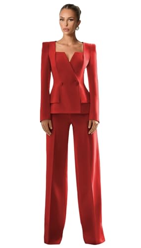 Womens Tuxedo Suit Set Business Casual 2 Piece Suits for Women Dressy Square Neck Womens Suit for Work