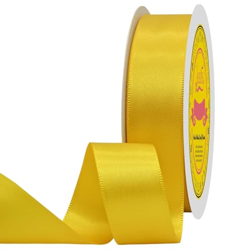 Image of Maize Yellow Satin Ribbon 1 inch X 50 Yards Polyester Ribbon for Gift Wrapping Very Suitable for Weddings Party Hair Bow Invitation Decorations and More