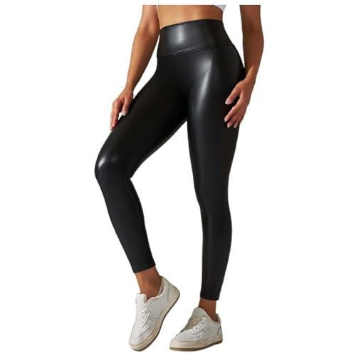 Leather Pants for Women Sexy Stretch High Waisted Pu Leggings Tight Fitting Yoga Workout Athletic Pleather Trousers Black XL