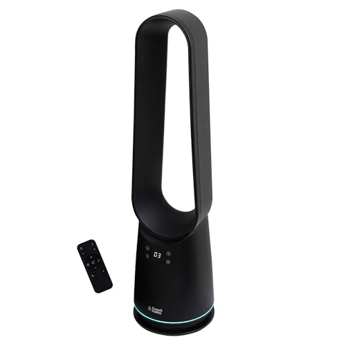 Russell Hobbs Bladeless Cooling Fan 9 Speed Settings Bladeless Design Oscillation Function 3 Customisable Modes in Black RHBLDLC25B